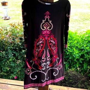 London Times stretchy Brown and Pink Paisley Dress-4